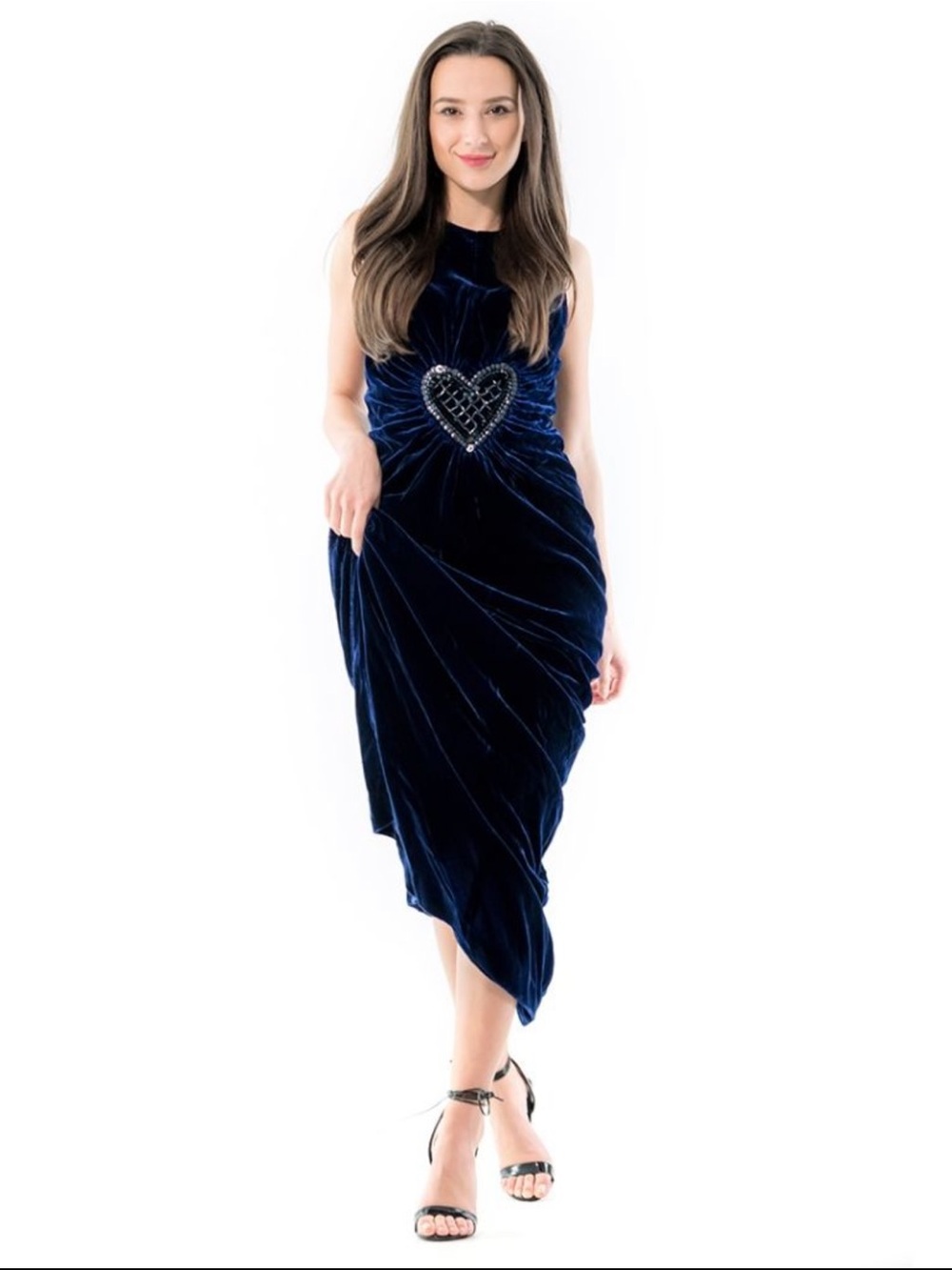 NWT Fendi  Blue Sequin Heart Sleeveless Sheath Velvet Cocktail Dress Sz 40